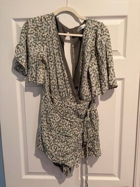 mahina Sage Green Floral Wrap Romper